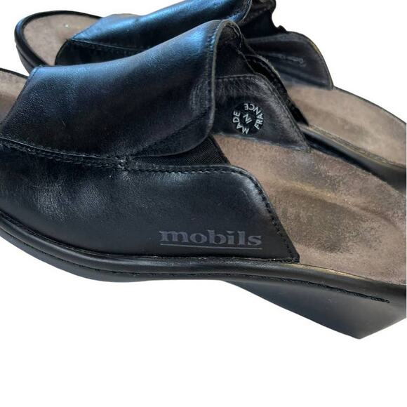 Mobils Women's Black Leather Mephisto Open Toe Mule Shoes Wedge Heel Size 37 - Picture 8 of 12